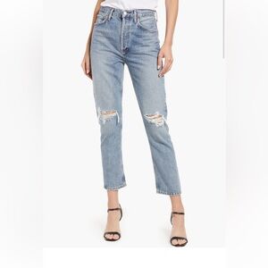 Agolde Riley Ripped High Waist Straight Leg Jeans in Escalate